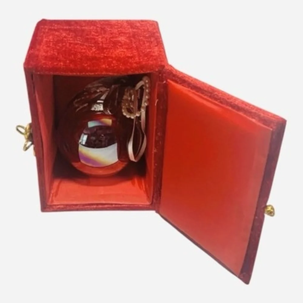 Pier 1 Li Bien Silver Pearl Beads Ball Glass Ornament Red Velvet Box